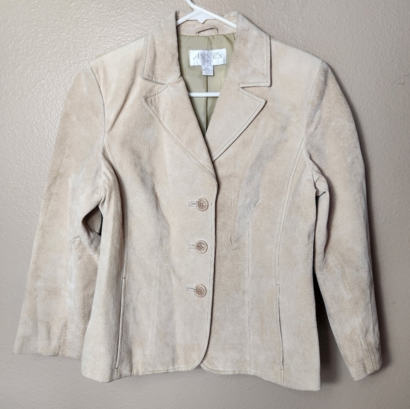 Casual Corner Annex Petite Beige Suede 3 Button Blazer-Size S - Picture 1 of 6